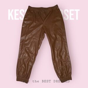 A NEW DAY chic brown faux leather joggers